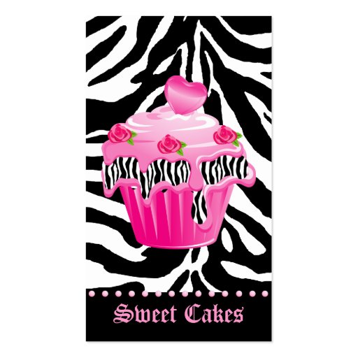 Bakery Zebra Rose Pink Cupcake Heart Icing Dots Business Card (front side)