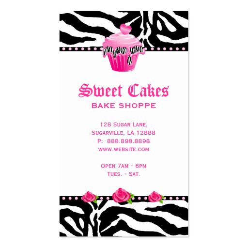 Bakery Zebra Rose Pink Cupcake Heart Icing Dots Business Card (back side)