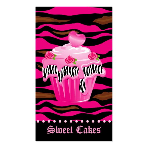 Bakery Zebra Tiger Rose Pink Cupcake Heart Icing Business Card (front side)