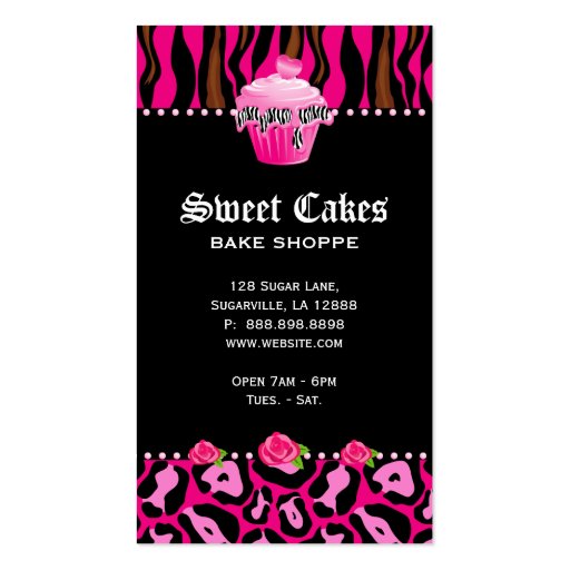 Bakery Zebra Tiger Rose Pink Cupcake Heart Icing Business Card (back side)