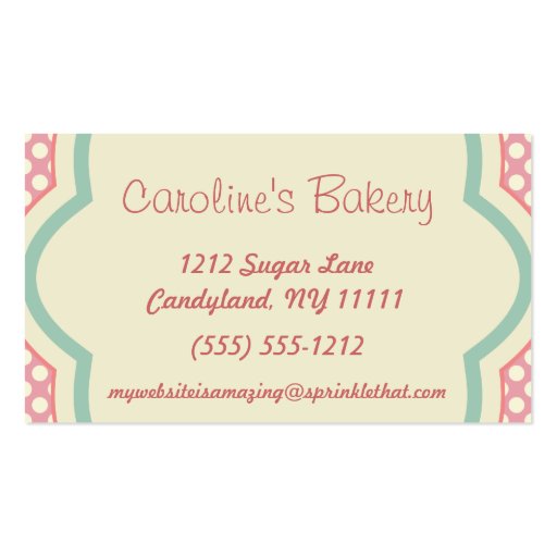Baking and Bakery Boutique, Pink Polka Dot Business Cards (front side)