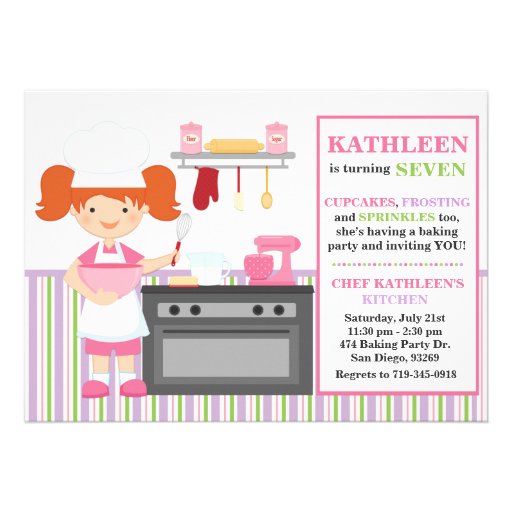 Baking Birthday Party Invitation Red Hair