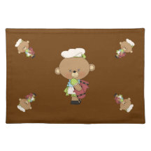 Baking Chef Baker Bear With Oven Mitts Placemats