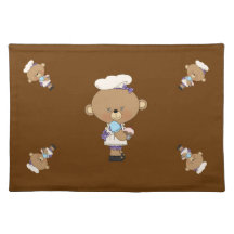 Baking Chef Baker Bear With Pink Cupcake Place Mats