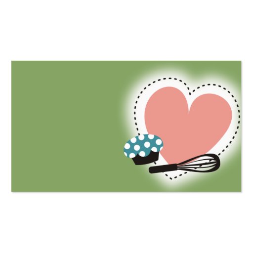 baking cupcake whisk heart business card green (front side)