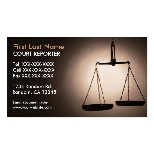 Balance scales court reporter business cards (front side)