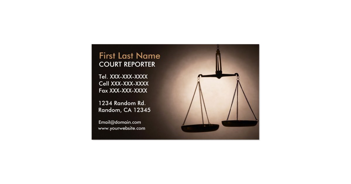 Balance scales court reporter business cards Zazzle