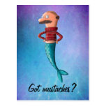 Bald and Moustached Mermaid Postcards