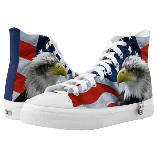 Bald Eagle and American Flag High Tops Printed Shoes
