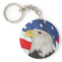 BALD EAGLE AND AMERICAN FLAG: KEYCHAIN