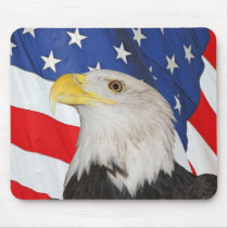 BALD EAGLE AND AMERICAN FLAG MOUSEPAD by pjwuebker BALD EAGLE AND AMERICAN FLAG MOUSEPAD