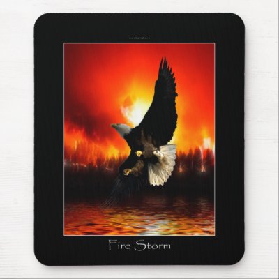 Bald Eagle & Burning Forest Fire Mousepad by RavenSpiritPrints