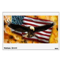 Bald Eagle, Flames & Flag Patriotic Art Wall Decal