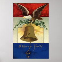 Bald Eagle, Olive Branches and Liberty Bell Poster