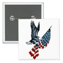Bald Eagle with American Flag Pinback Buttons
