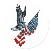 Bald Eagle with American Flag Round Sticker