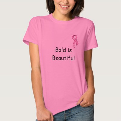 Bald is Beautiful with Breast Cancer Ribbon T Shirt