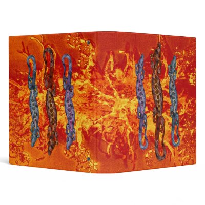 BALI lizard red violet blue | fire red splatter 3 Ring Binders by EDDArtSHOP