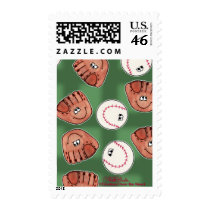 Ball and Glove Collage Field Background postage