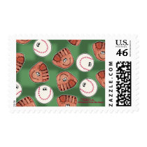 Ball and Glove Collage Field Background postage
