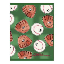 Ball and Glove Collage Field Background Postcard