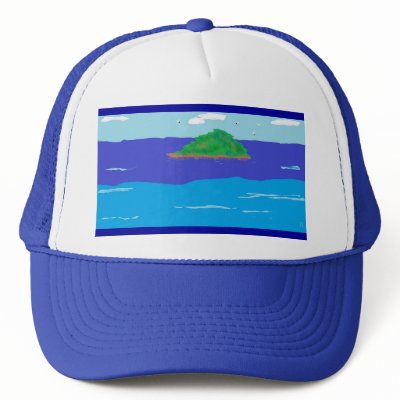 ball cap with island and ocean blue mesh hats by AuntPipsTidbits