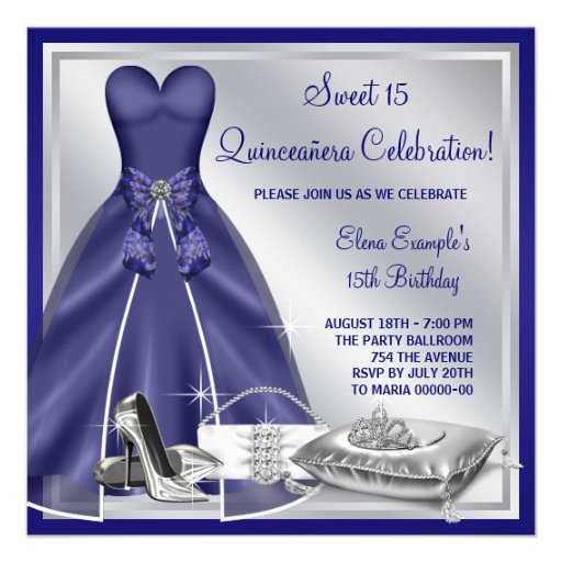 Ball Gown High Heels Royal Blue Quinceanera Personalized Invitations