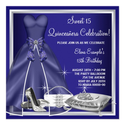 Ball Gown High Heels Royal Blue Quinceanera Invitations