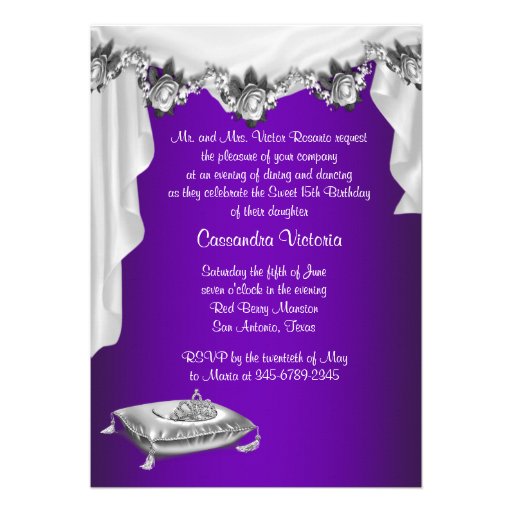 Ball Gown Party Dress Purple Rose Quinceanera Custom Announcements