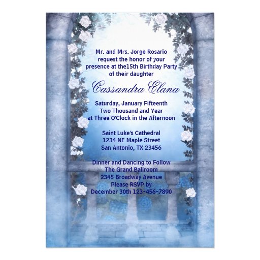 Ball Gown Royal Navy Blue Rose Quinceanera Custom Invites