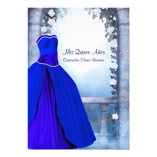 Ball Gown Royal Navy Blue Rose Quinceanera Custom Invites