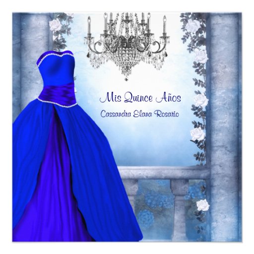 Ball Gown Royal Navy Blue Rose Quinceanera Invitations