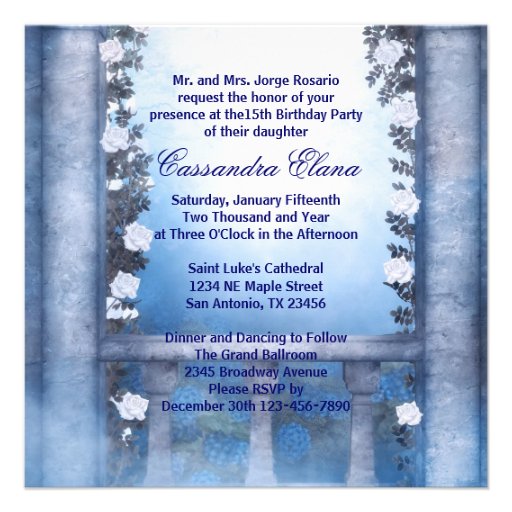 Ball Gown Royal Navy Blue Rose Quinceanera Invitations