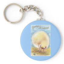 Ball of Fluff Chick Vintage Easter Postcard Key Chains