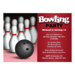 Ball & Pins Red Bowling Birthday Party Invitation
