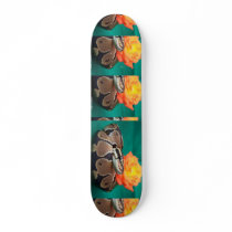 Ball Python, green background, orange rose Skate Board Deck