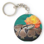 Ball python picture with orange rose green back key chain