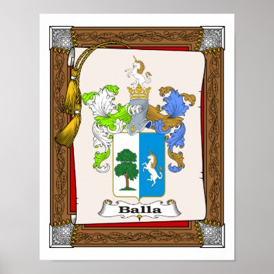Balla3 family coat of arms on presentation scroll posters by NemethArt