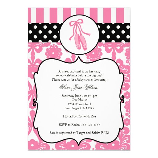 Ballerina Ballet Baby Shower Invitations - Pink