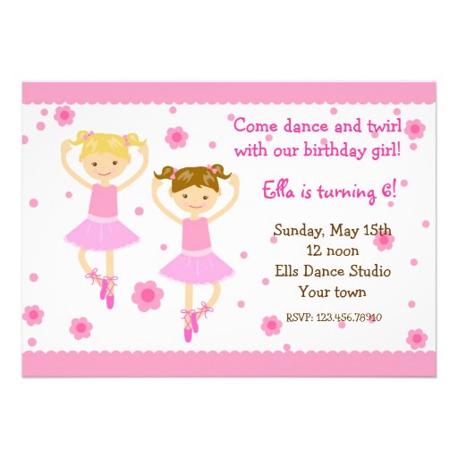 Ballerina Ballet Dancer Birthday Party Invitations