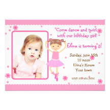 Ballerina Ballet Photo Birthday Party Invitations