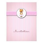 Ballerina Bear Pink Candy Stripe Invitation