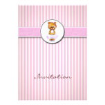 Ballerina Bear Pink Candy Stripe Invitation