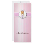 Ballerina Bear Pink White Candy Stripe Invitation