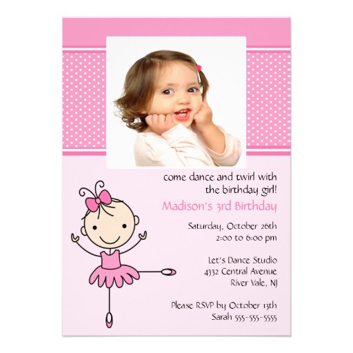 Ballerina Dance Photo Birthday Invitation