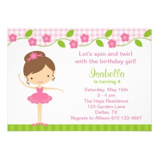 Ballerina Girl Birthday Party Invitations