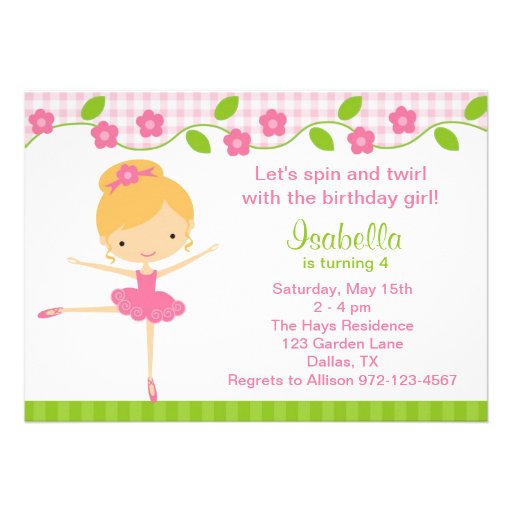 Ballerina Girl Birthday Party Invitations