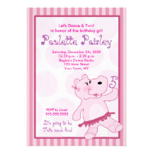 BALLERINA HIPPO Ballet Tutu Girl Invitation