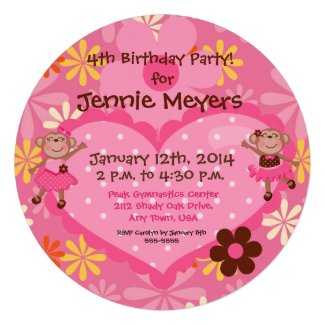 Ballerina Monkeys Custom Round Birthday Invitation Invitations