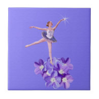 Ballerina on Purple with Violets and Star Tile tile